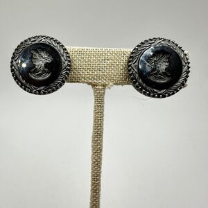 Vintage Whiting and Davis Black Glass Cameo Clip-on Earrings!